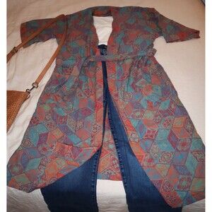 Boho Festival Handmade Belted Kimono Duster Jacket Pure Cotton M-L-XL Hippie